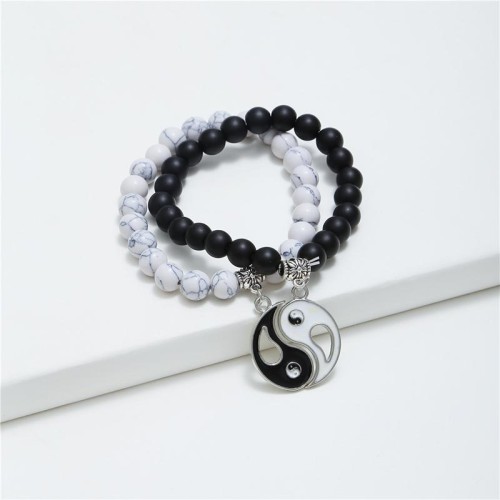 2pcs Black Onyx White Turquoise Yin Yang Bracelet 2pcs Black Onyx White Turquoise Yin Yang Bracelet
