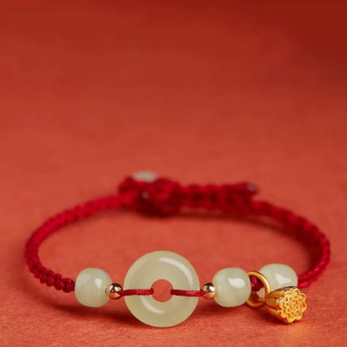 Peace Buckle Jade Lotus Happiness Wealth Bracelet