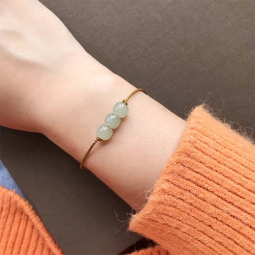 Three Beads Jade Luck String Bracelet Three Beads Jade Luck String Bracelet