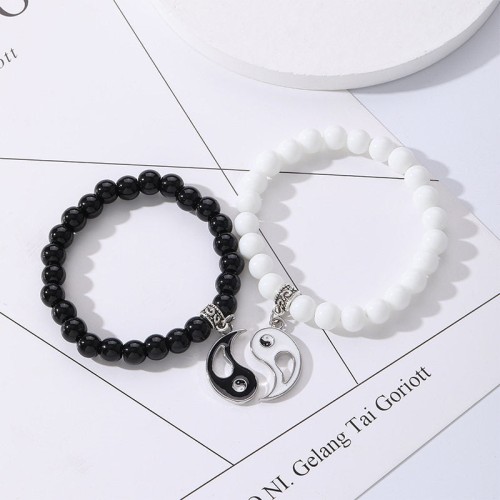 Black Onyx White Turquoise Yin Yang Protection Couple Bracelet Black Onyx White Turquoise Yin Yang Protection Couple Bracelet