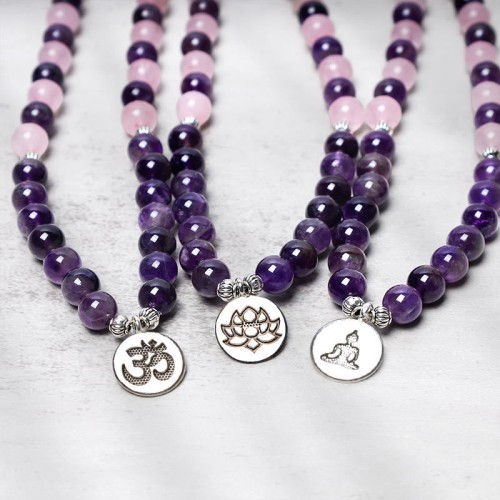 Rose Quartz & Amethyst Mala Bead Bracelet Rose Quartz & Amethyst Mala Bead Bracelet