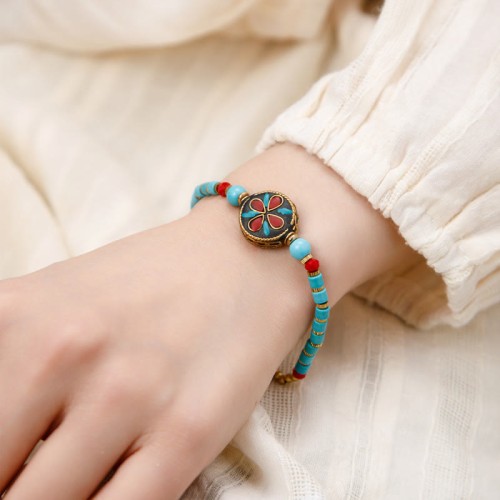 Tibetan Turquoise Om Mani Padme Hum Protection Bracelet