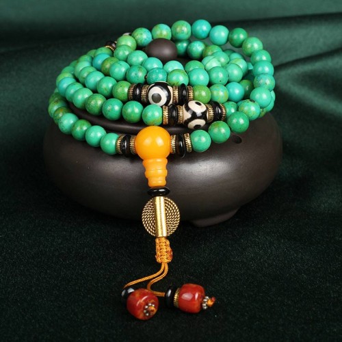 Tibetan Turquoise Mala Balance Necklace Tibetan Turquoise Mala Balance Necklace