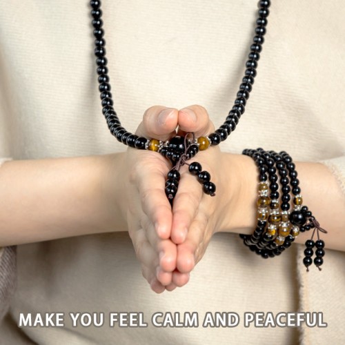 108 Beads Black Obsidian Tiger Eye Mala Bracelet 108 Beads Black Obsidian Tiger Eye Mala Bracelet