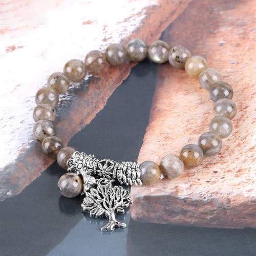Natural Gemstone Tree of Life Lucky Charm Bracelet