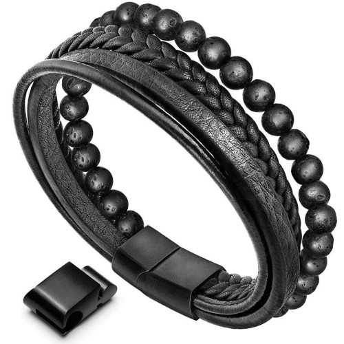 Lava Rock Black Onyx Leather Bracelet Lava Rock Black Onyx Leather Bracelet