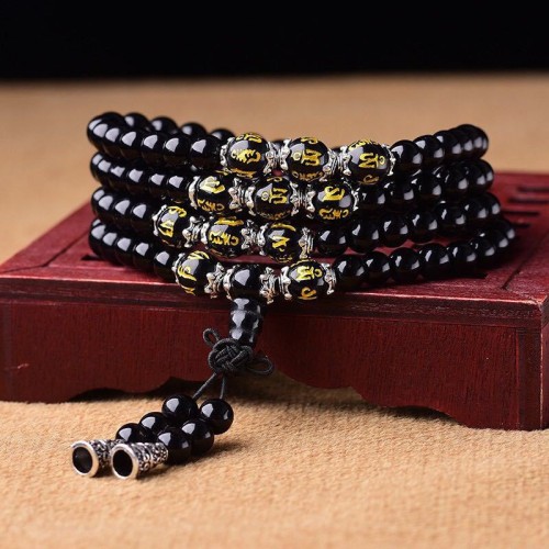 Black Obsidian Six True Words Protection Bracelet Black Obsidian Six True Words Protection Bracelet