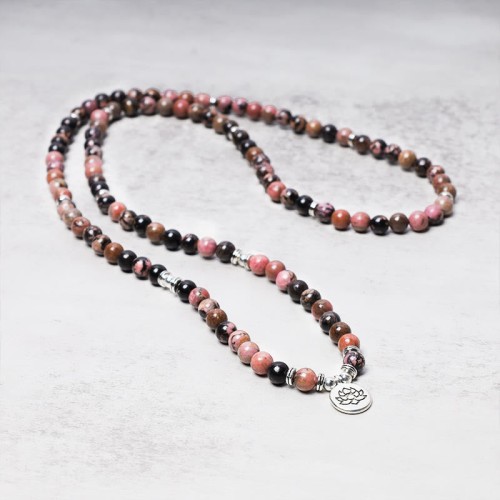 108 Mala Beads Rhodonite Lotus Compassion Bracelet 108 Mala Beads Rhodonite Lotus Compassion Bracelet