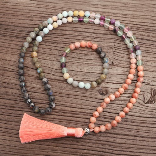 108 Mala Beads Fluorite Black Glitter Stone Protection Bracelet