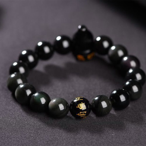 Rainbow Obsidian Gourd Om Mani Padme Hum Bracelet Rainbow Obsidian Gourd Om Mani Padme Hum Bracelet