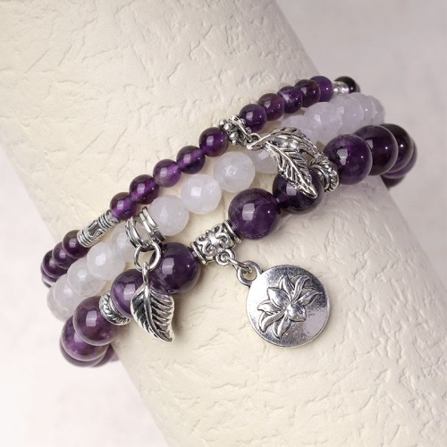 3PCS Natural Quartz Crystal Lotus Healing Bracelet 3PCS Natural Quartz Crystal Lotus Healing Bracelet