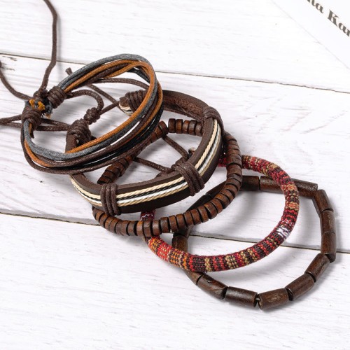 Hemp Cord Wood Beads Leather Bracelet Hemp Cord Wood Beads Leather Bracelet