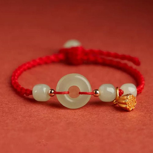Peace Buckle Jade Lotus Happiness Wealth Bracelet