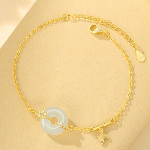 925 Silver Hetian Jade Chalcedony Bamboo Prosperity Bracelet 925 Silver Hetian Jade Chalcedony Bamboo Prosperity Bracelet