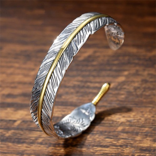 Feather Carved Luck Wealth Cuff Bracelet Feather Carved Luck Wealth Cuff Bracelet