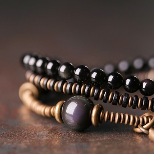 Rainbow Obsidian Ebony Copper Healing Bracelet Rainbow Obsidian Ebony Copper Healing Bracelet