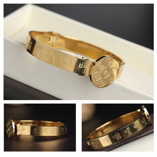 Yin Yang Lotus Om Mani Padme Hum Titanium Steel Bracelet Yin Yang Lotus Om Mani Padme Hum Titanium Steel Bracelet