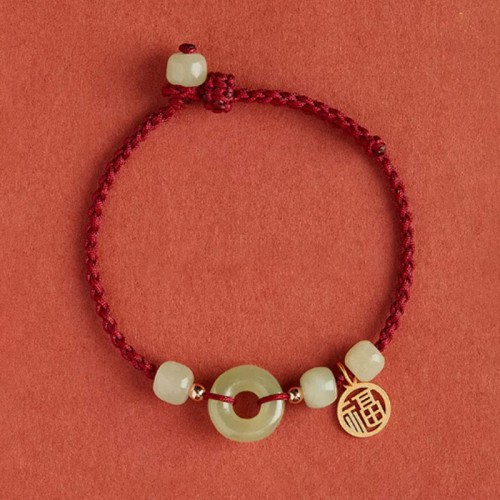 Peace Buckle Jade Lotus Happiness Wealth Bracelet