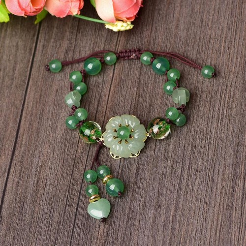Green Jade Dangling Flower Luck Bracelet Green Jade Dangling Flower Luck Bracelet