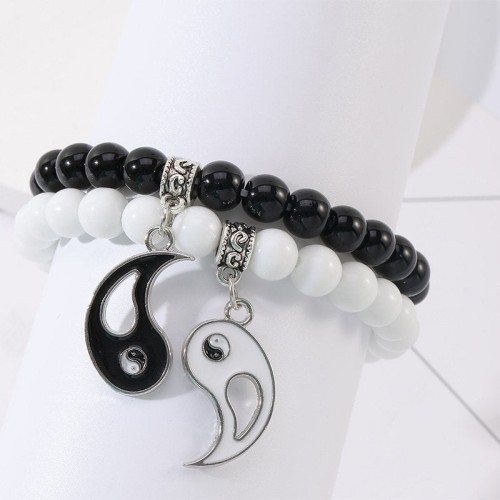 Black Onyx White Turquoise Yin Yang Protection Couple Bracelet Black Onyx White Turquoise Yin Yang Protection Couple Bracelet