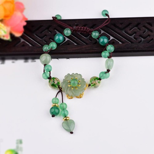 Green Jade Dangling Flower Luck Bracelet Green Jade Dangling Flower Luck Bracelet