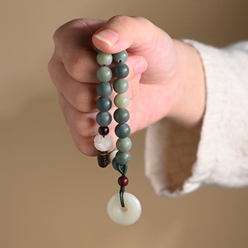 Cyan Bodhi Seed Lotus Jade Peace Buckle Wisdom Bracelet Cyan Bodhi Seed Lotus Jade Peace Buckle Wisdom Bracelet
