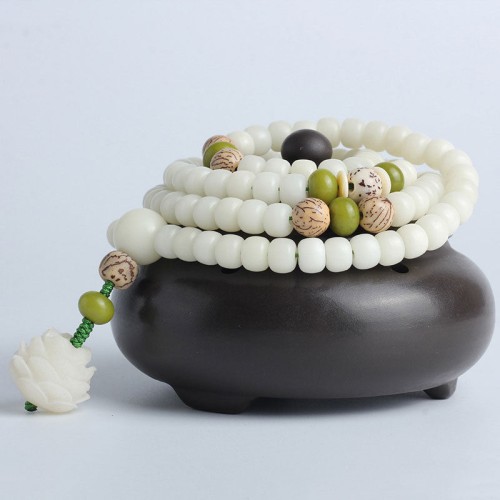 White Jade Bodhi Lotus Mala Necklace Bracelet White Jade Bodhi Lotus Mala Necklace Bracelet