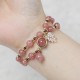 Strawberry Quartz Maple Leaf Charm Double Wrap Bracelet Strawberry Quartz Maple Leaf Charm Double Wrap Bracelet
