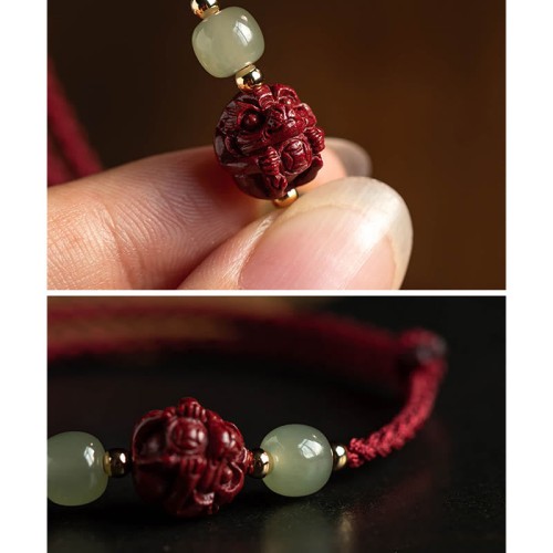 Cinnabar Chinese Zodiac Hetian Jade Bracelet