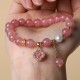 Strawberry Quartz Pearl Four Leaf Clover Bracelet