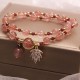 Strawberry Quartz Maple Leaf Charm Double Wrap Bracelet Strawberry Quartz Maple Leaf Charm Double Wrap Bracelet