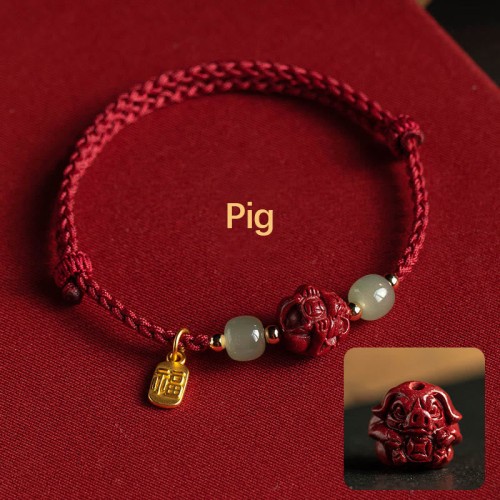 Cinnabar Chinese Zodiac Hetian Jade Bracelet