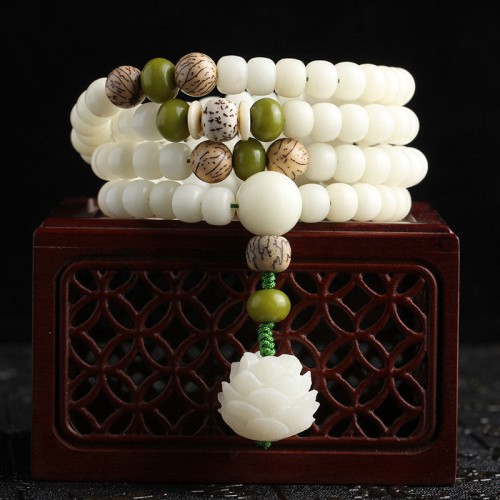 White Jade Bodhi Lotus Mala Necklace Bracelet White Jade Bodhi Lotus Mala Necklace Bracelet