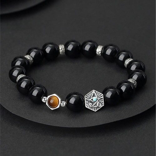 925 Silver Black Obsidian Eye of Providence Bracelet 925 Silver Black Obsidian Eye of Providence Bracelet