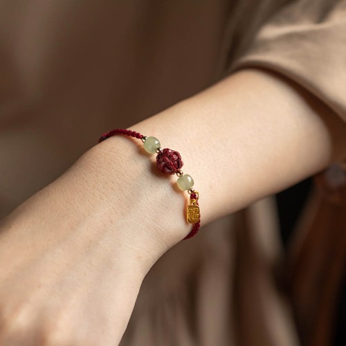 Cinnabar Chinese Zodiac Hetian Jade Bracelet