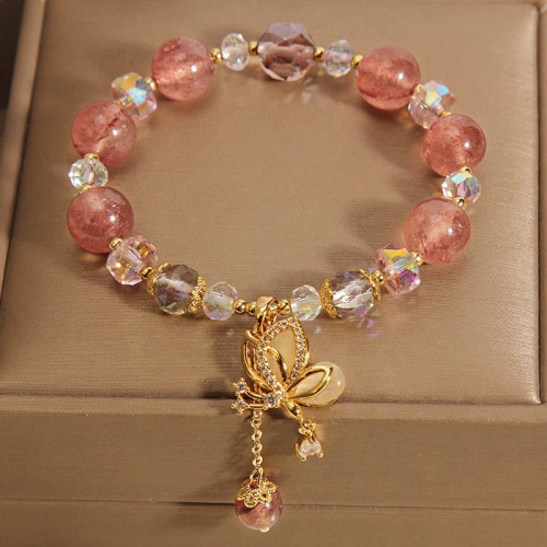 Strawberry Quartz Butterfly Charm Healing Bracelet Strawberry Quartz Butterfly Charm Healing Bracelet