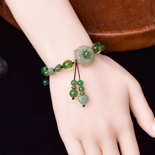Green Jade Dangling Flower Luck Bracelet Green Jade Dangling Flower Luck Bracelet