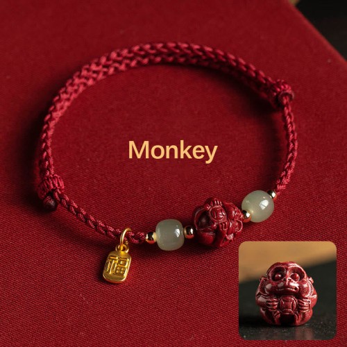 Cinnabar Chinese Zodiac Hetian Jade Bracelet
