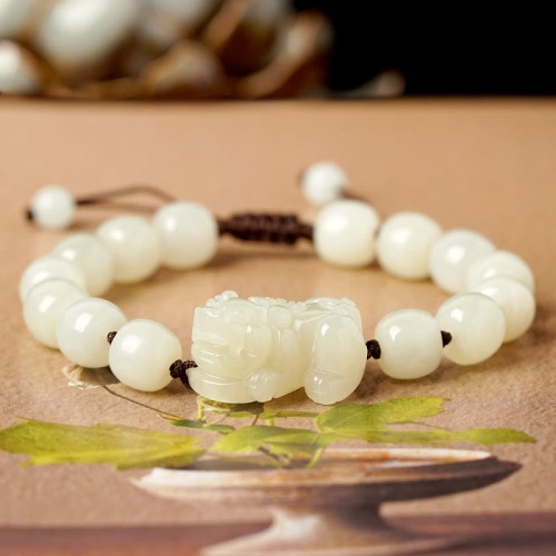 Hetian White Jade PiXiu Wealth String Bracelet