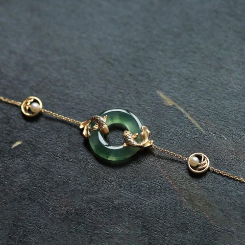 Cyan Jade Koi Fish Healing Bracelet