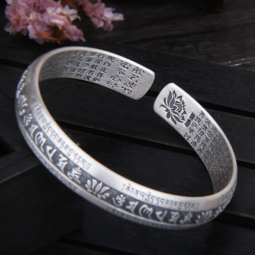 999 Sterling Silver Om Mani Padme Hum Lotus Peace Bracelet 999 Sterling Silver Om Mani Padme Hum Lotus Peace Bracelet