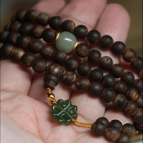 108 Mala Beads Agarwood Jade 999 Gold Peace Bracelet 108 Mala Beads Agarwood Jade 999 Gold Peace Bracelet