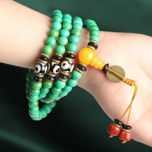 Tibetan Turquoise Mala Balance Necklace Tibetan Turquoise Mala Balance Necklace