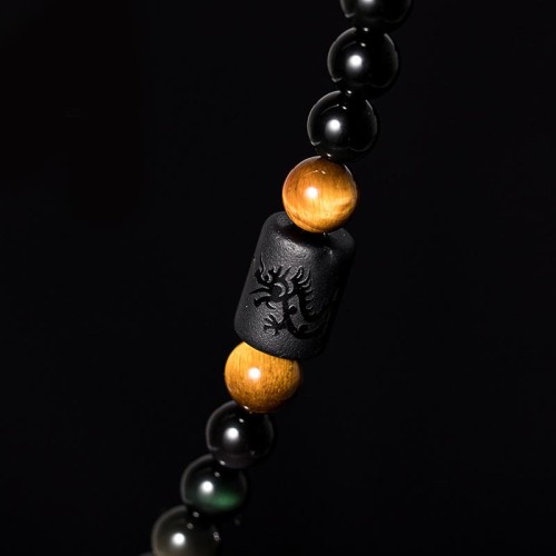 Black & Rainbow Obsidian Gourd Blessing Bracelet Black & Rainbow Obsidian Gourd Blessing Bracelet
