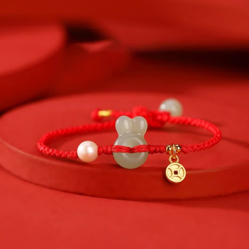 925 Silver Year of the Rabbit Hetian Jade Coin Wealth Bracelet
