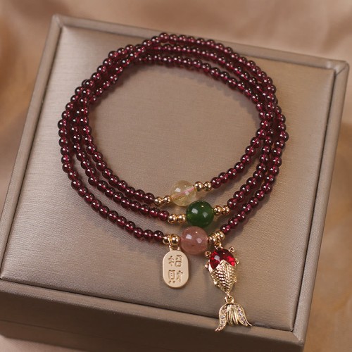 Garnet Strawberry Quartz Koi Fish Bracelet Garnet Strawberry Quartz Koi Fish Bracelet