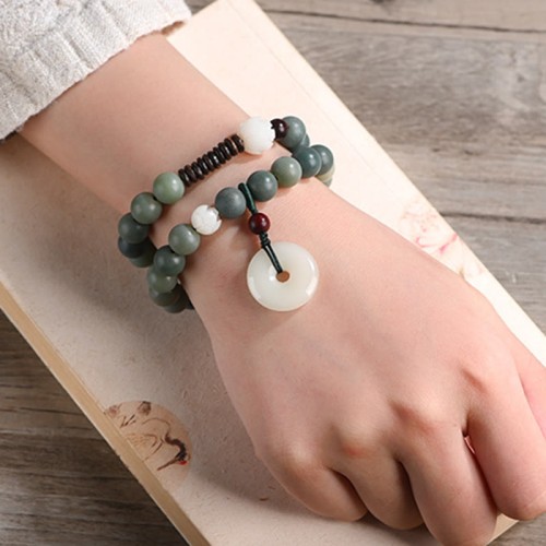 Cyan Bodhi Seed Lotus Jade Peace Buckle Wisdom Bracelet Cyan Bodhi Seed Lotus Jade Peace Buckle Wisdom Bracelet