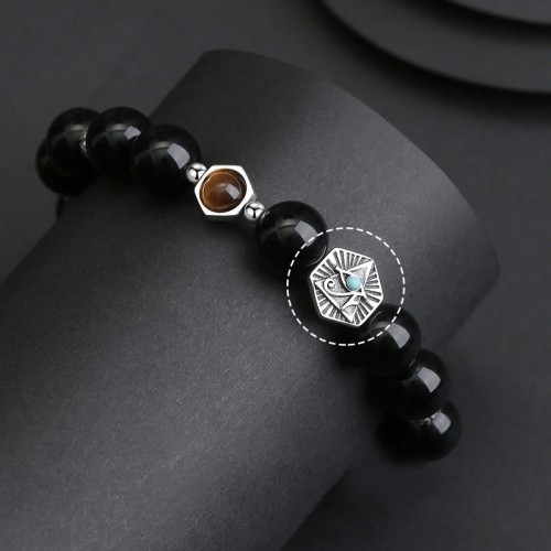 925 Silver Black Obsidian Eye of Providence Bracelet 925 Silver Black Obsidian Eye of Providence Bracelet
