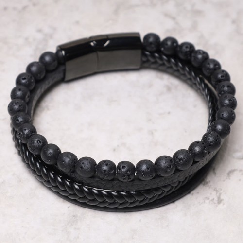 Lava Rock Black Onyx Leather Bracelet Lava Rock Black Onyx Leather Bracelet