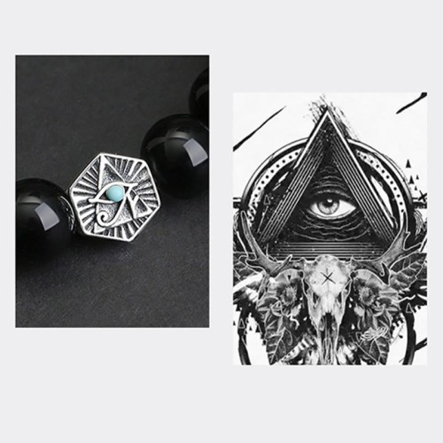 925 Silver Black Obsidian Eye of Providence Bracelet 925 Silver Black Obsidian Eye of Providence Bracelet